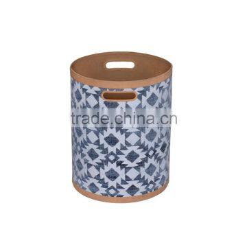 Natural Fibres Decorative Canvas Printed Round Storage Box, Medium