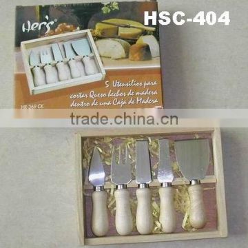 PROMOTION GIFT - 5 PCS Cheese knife set in wooden box