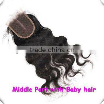 China Factory Natural Body Wave, Middle Parting, dyeable and bleachable undetectable, Brazilian hair lace front closure piece