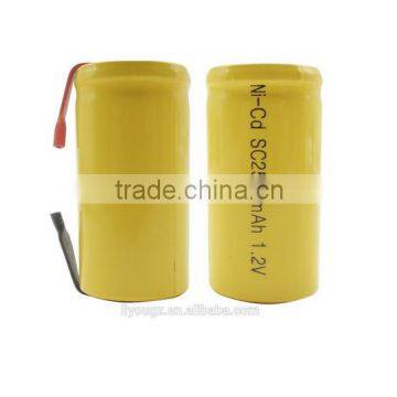 wholesale Sub C 2500mAh 1.2V Ni-CD Rechargeable Battery Tabs Power Tools Pack Yellow