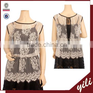 wholesale women clothing girls' lace sleeveless blouse with waist strap