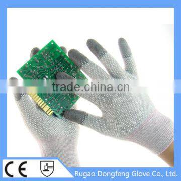 Cleanroom Antistatic Hand Gloves / 13G Sleamless Knitted Nylon Carbon Fiber ESD PVC Dotted Electronics Industry Work Gloves