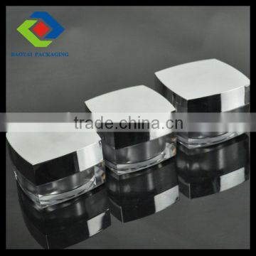 30gm shiny silvery square plastic mason cream jar with lid and straw wholesale double wall acrylic jar