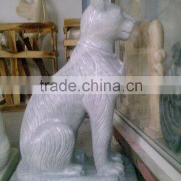 Stone Dog Statues White Marble Stone Hand Carved Sculpture photo-2