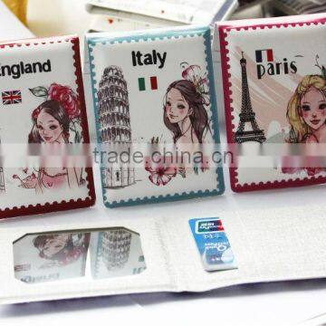 2014 newly pretty girl leather make up mirror with card holder for wholesale,MA340