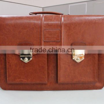 Genuine leather trending briefcase with logo customized for mem