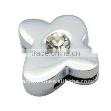 Alloy Slide Charms, with Rhinestone, Flower, Nickel Color, 13x13x5mm, hole: 7x1mm(ALRI-H069-1)