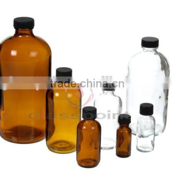 Boston bottle with Glass Droppers, 20/400, amber/flint glass bottle