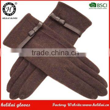 Wholesale Best Price Winter Women's Woollen Gloves with Leather Belt Detail