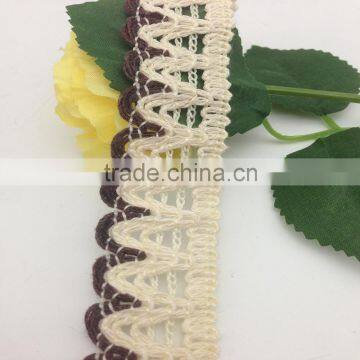 unilateral brown and ivory cotton garment neck braid lace trim