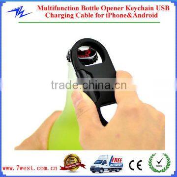 3 in 1 Cable Bottle Cap Opener Keychain High Speed USB Charger Sync Cable for Andriod phone