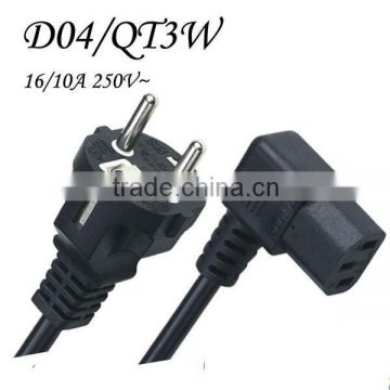 Euro CEE 7/7 plug with IEC C13 right angle ac power cord