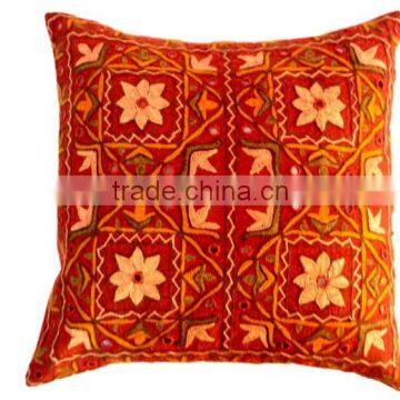 RTHCC-8 Gujarati Mirror Work Embroidered Hot Selling Designer Square cushion covers home Furnishing Manufacturer and Exporter