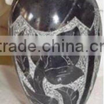 Carved Jet Black Marble Flower Vase