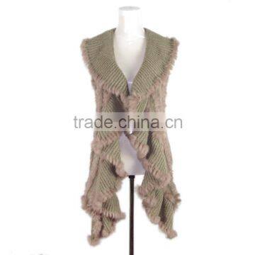 Woman casual wool knitting fur vest genuine rabbit fur knit vest KZ14052