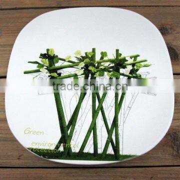 Wholesale Ceramic Material Flat Cake Plate with Green Decal