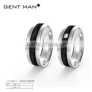 hot selling unique carbon fiber 925silver couple ring gay men ring