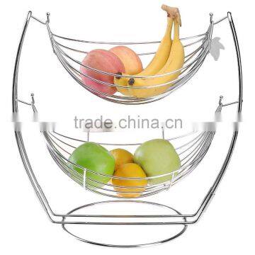 Chrome 2 Tier Fruit Metal Basket Rack Display Stand