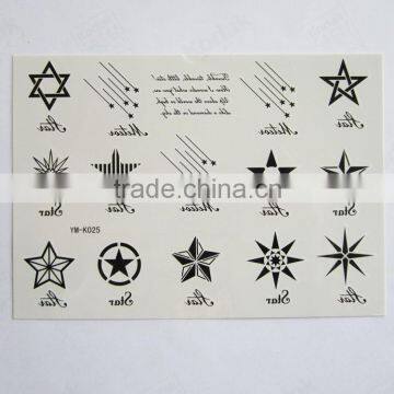 Custom fashion black star temporary body tattoo sticker waterproof fake tattoo sticker body art tattoo with EN71-3 testing