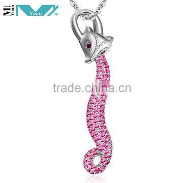 925 Sterling Silver Rhodium Plated Cubic Zirconia Charm Fox Pendants Necklaces Women