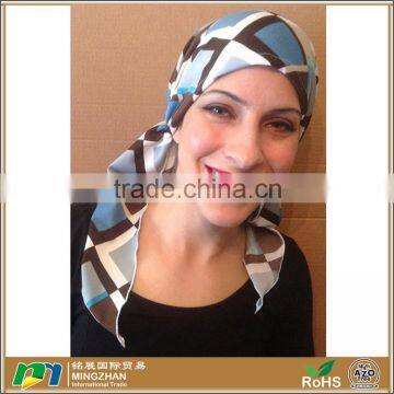 Blue brown pre tied elasticized head head wrap scarf bandana