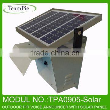 PIR sensor voice message player with external solar panel