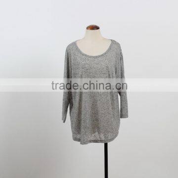 Cheap price O-neck woman loose shirt softextile t shirt oem custom shirt dark grey color plus size