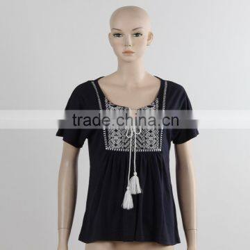 F5S10380 Ladies Black Short Sleeve Fashion Plain T- Shirt