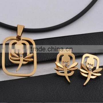 Gold Plated Stainless Steel Dragonfly Jewelry Set(KJS1012)