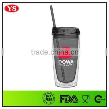 Eco-friendly Double Wall 16oz Clear Acrylic Tumbler With Straw
