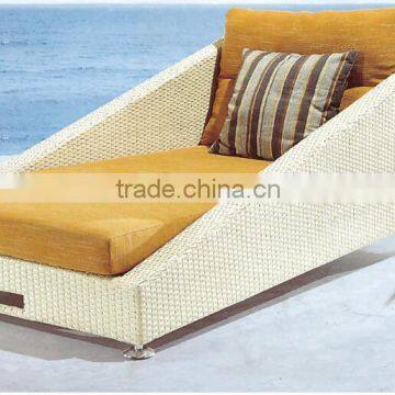 Waterproof fabric cushion covered on rattan wicker sun lounger