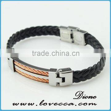 Wholesale Genuine Braided Leather Magnetic Bracelet with rose gold charm