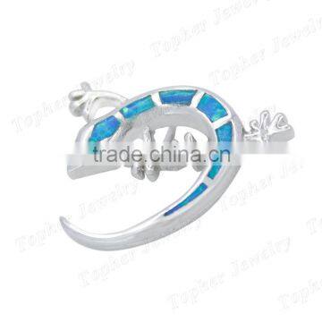 925 Sterling Silver Animal Shaped Lizard Uniqe Opal Pendant photo-2