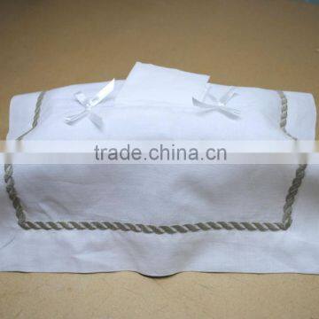 beautiful rectangular decorated embroidered design cotton linen fabric tissue box cover