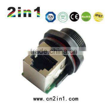 Front Panel Mounted ip67 Male to Female RJ45 connector, RJ45 Network Waterproof Connectors