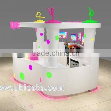 Mini White Lovely Mall Food Bubble Tea Kiosk Design for Sale