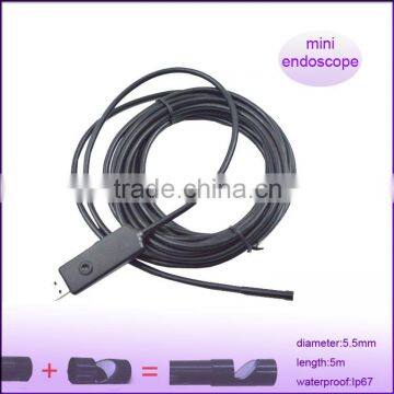 mini portable 5.5mm dia length 5m waterproof camera micro usb monitor for ent endoscope