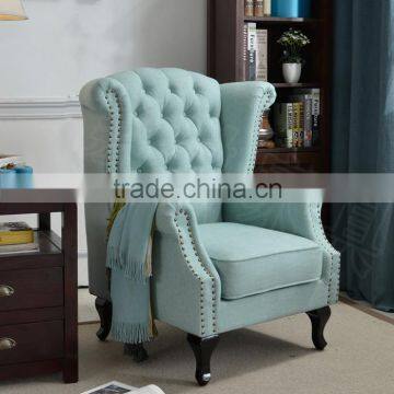 2016 customizable wooden wing chair button tufted hotel sofa chair armchair for sale