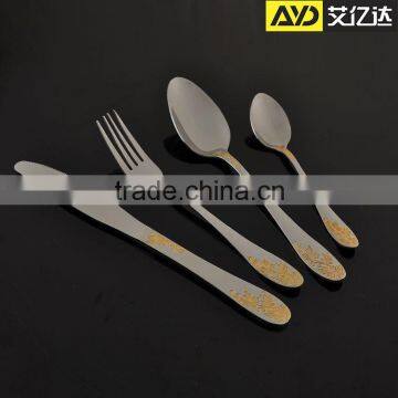 Gold Plated Flatware With Rose Design and Wooden Box