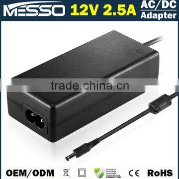 12V 2.5A AC/DC Adapter 100V-240V 30W DC Output Power Supply with Global Plug