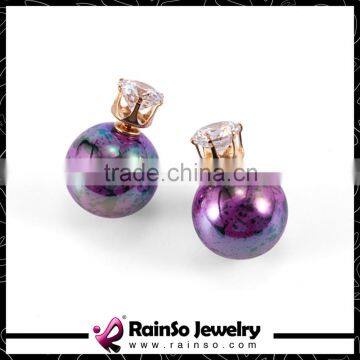 Oiled Painting 1.5cm Round Resin Balls Zircon Double Sides Earrings photo-4