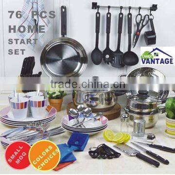 76pcs kitchen ware white ceramic dinner set stainless steel cookware set