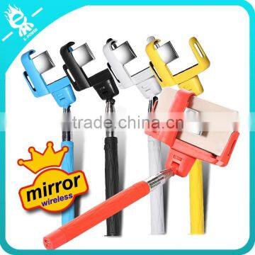 2015 wholesale camera bluetooth monopod selfie stick with mirror