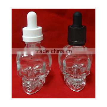 wholesale 30ml 60ml 120ml glass skull bottle with dropper for e-juice e-liquid with childproof