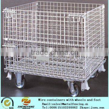 Steel wire welded mesh transport cages recycle application metal stillage cages workshop used movable wire cages with wheels