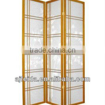 .Oriental Furniture Double Cross Bamboo Tree Shoji Screen -3 panel Honey