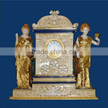 Romanian Architectural Style Embedded Ceramic Table Clock, Ornate Gilt Ceramic Table Standing Clock