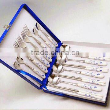 cutlery set stainless steel, ice cream spoon with porcelain handle, kroean style cutlery set with promotion gift box