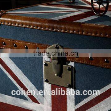 Europe Handmade Antique UK Flag Fabric and Leather Decorative Storage Trunk photo-4