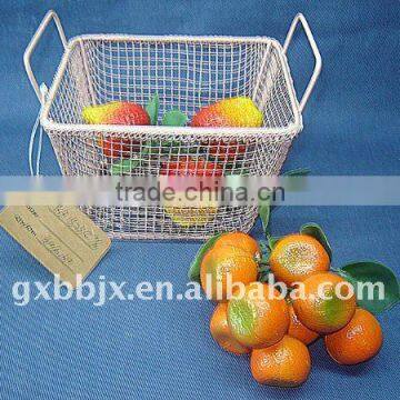 Pink rectangle storage wire basket for plants with ear handle